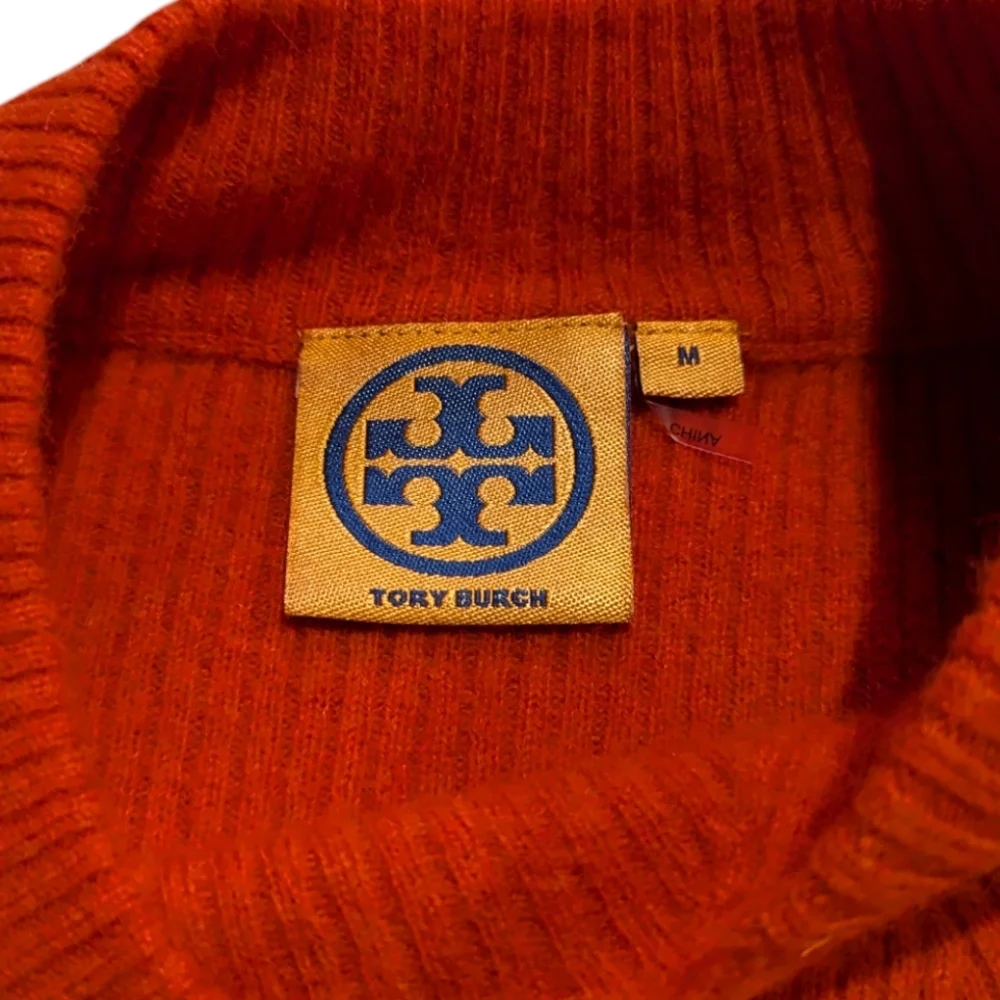 Tory Burch Bright Red Ribbed Peplum Crew Neck Sweater
